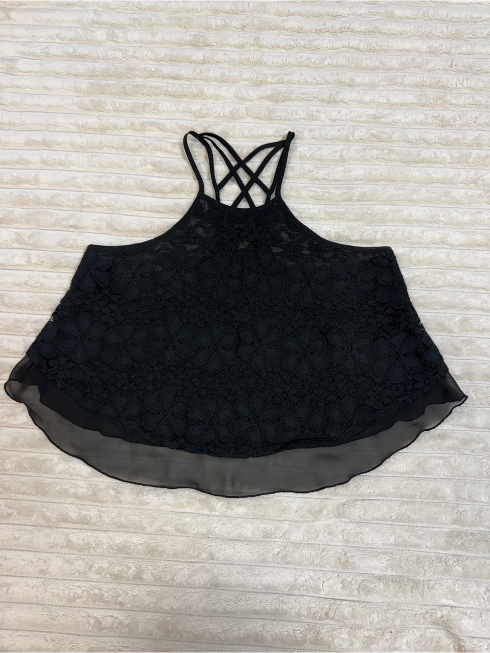 Hollister: Women's Black Lace Overlay Tank Top with Strappy Back, Size XS